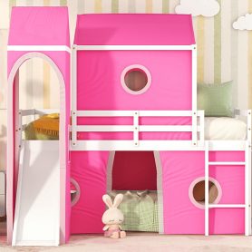 Twin Size Bunk Bed With Slide, Tent And Tower
