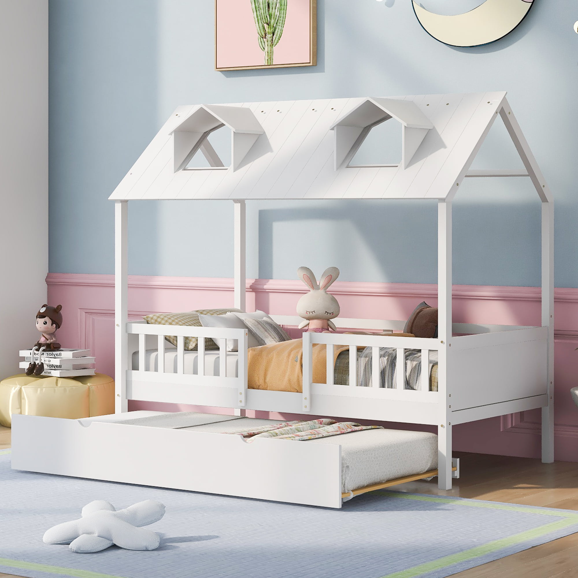 House Shape Twin Size Daybed With Twin Size Trundle