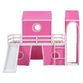 Twin Size Bunk Bed With Slide, Tent And Tower