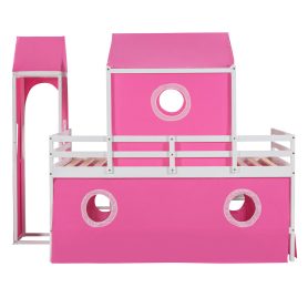 Twin Size Bunk Bed With Slide, Tent And Tower