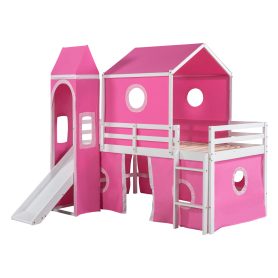 Twin Size Bunk Bed With Slide, Tent And Tower