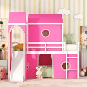 Twin Size Bunk Bed With Slide, Tent And Tower