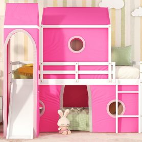 Twin Size Bunk Bed With Slide, Tent And Tower