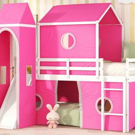 Twin Size Bunk Bed With Slide, Tent And Tower
