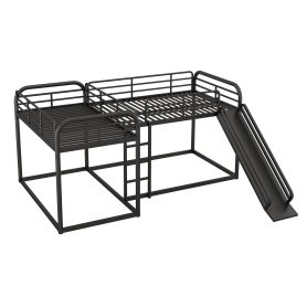 Metal Full And Twin Size L-Shaped Bunk Bed With Slide And Short Ladder