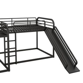 Metal Full And Twin Size L-Shaped Bunk Bed With Slide And Short Ladder