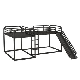 Metal Full And Twin Size L-Shaped Bunk Bed With Slide And Short Ladder