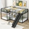 Metal Full And Twin Size L-Shaped Bunk Bed With Slide And Short Ladder