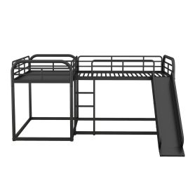 Metal Full And Twin Size L-Shaped Bunk Bed With Slide And Short Ladder