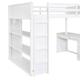 Full Size Loft Bed With Ladder, Shelves, And Desk