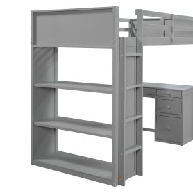 Twin Size Loft Bed With Ladder, Shelves, And Desk
