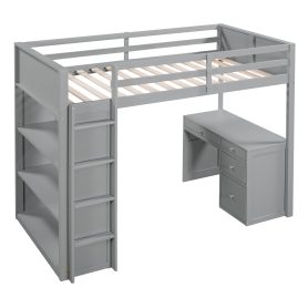 Twin Size Loft Bed With Ladder, Shelves, And Desk