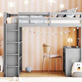 Twin Size Loft Bed With Ladder, Shelves, And Desk