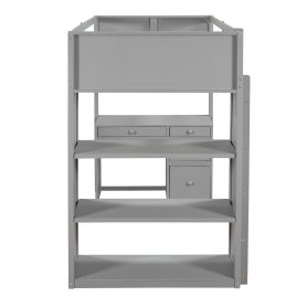 Twin Size Loft Bed With Ladder, Shelves, And Desk