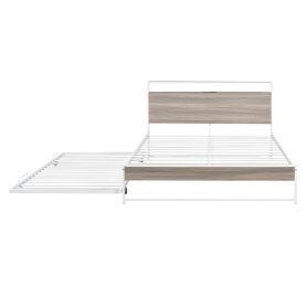 Metal Queen Size Platform Bed Frame With Trundle, USB Ports And Slat Support