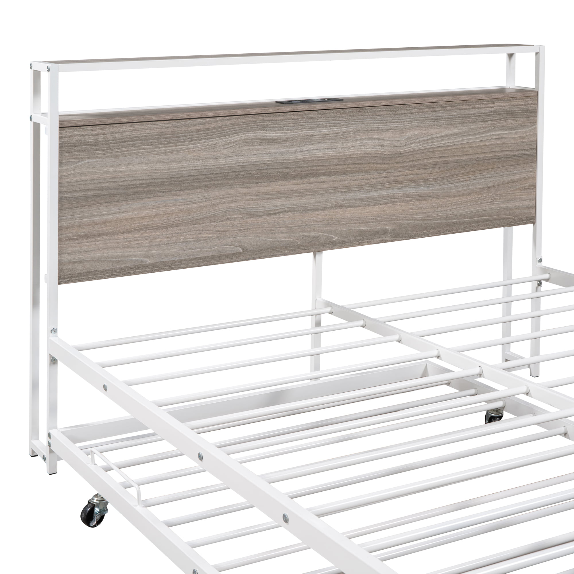 Metal Full Size Platform Bed Frame With Trundle, USB Ports And Slat Support 12 Metal Full Size Platform Bed Frame With Trundle, USB Ports And Slat Support