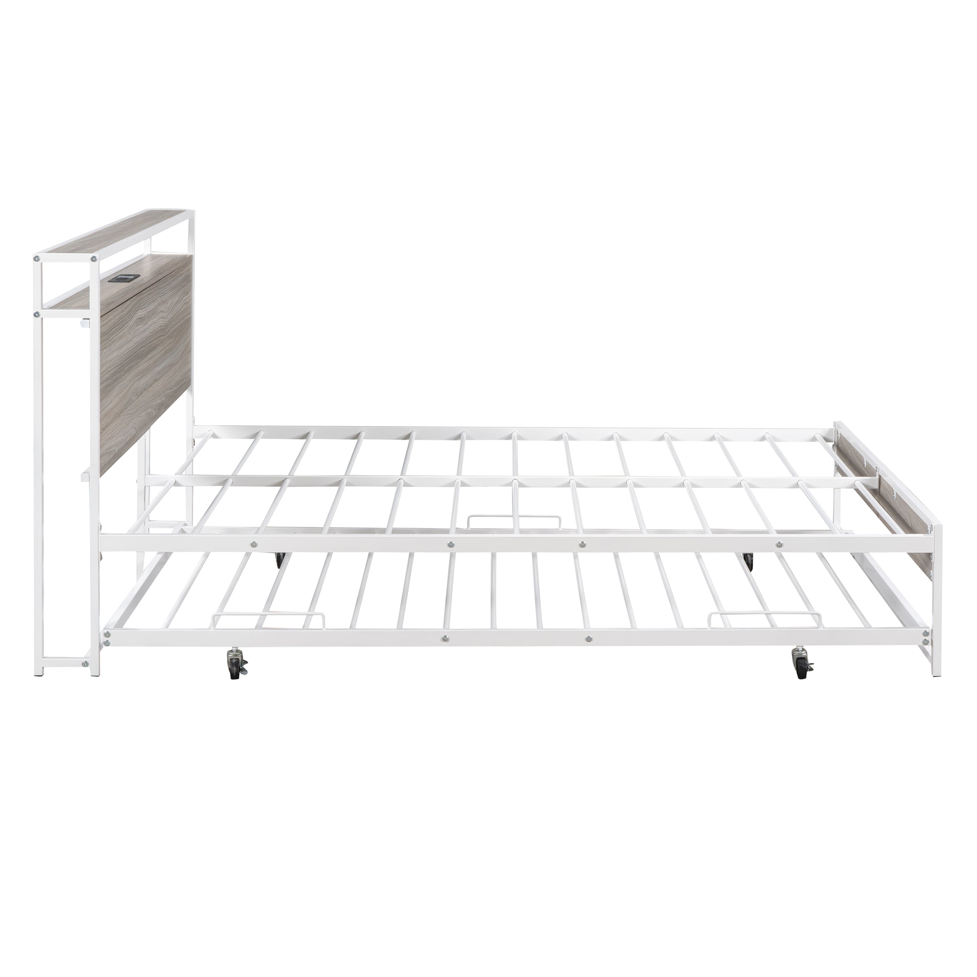 Metal Full Size Platform Bed Frame With Trundle, USB Ports And Slat Support 6 Metal Full Size Platform Bed Frame With Trundle, USB Ports And Slat Support