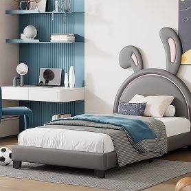 Bunny Ears Twin Size Upholstered Leather Platform Bed