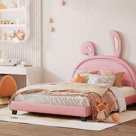 Bunny Ears Full Size Upholstered Leather Platform Bed