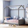 Wood Twin Size Velvet House Bed
