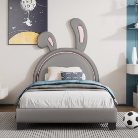 Bunny Ears Twin Size Upholstered Leather Platform Bed