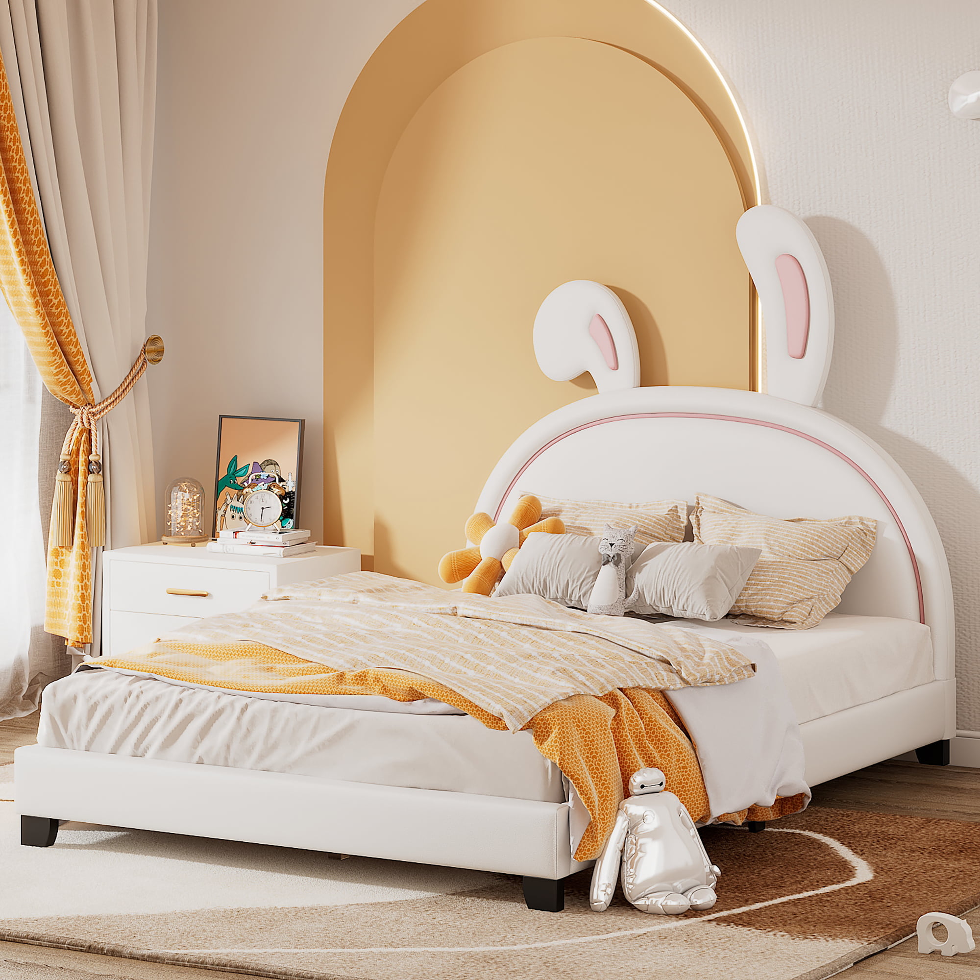 Bunny Ears Full Size Upholstered Leather Platform Bed