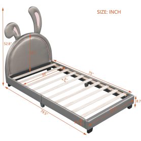 Bunny Ears Twin Size Upholstered Leather Platform Bed