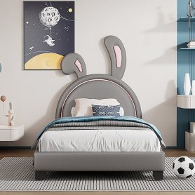 Bunny Ears Twin Size Upholstered Leather Platform Bed