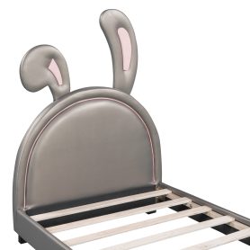 Bunny Ears Twin Size Upholstered Leather Platform Bed