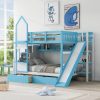 Castle Style Full over Full Bunk Bed With 2 Drawers 3 Shelves And Slide