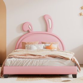 Bunny Ears Full Size Upholstered Leather Platform Bed