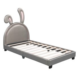 Bunny Ears Twin Size Upholstered Leather Platform Bed