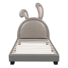Bunny Ears Twin Size Upholstered Leather Platform Bed