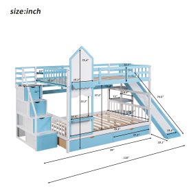 Castle Style Full over Full Bunk Bed With 2 Drawers 3 Shelves And Slide