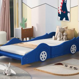 Race Car Shaped Twin Size Platform Bed With Four Wheels