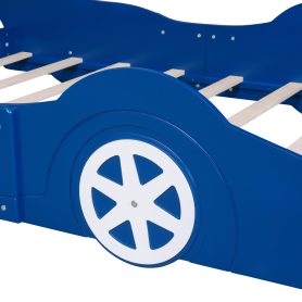 Race Car Shaped Full Size Platform Bed With Four Wheels