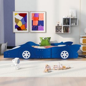 Race Car Shaped Full Size Platform Bed With Four Wheels