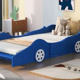 Race Car Shaped Twin Size Platform Bed With Four Wheels