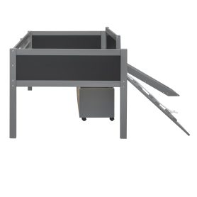 Wood Twin Size Loft Bed With Two Storage Boxes