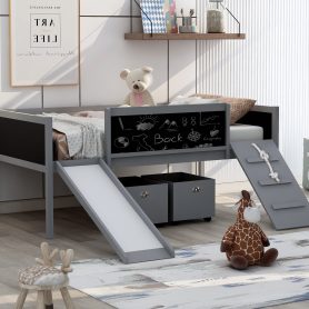 Wood Twin Size Loft Bed With Two Storage Boxes