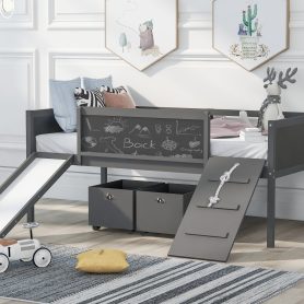 Wood Twin Size Loft Bed With Two Storage Boxes