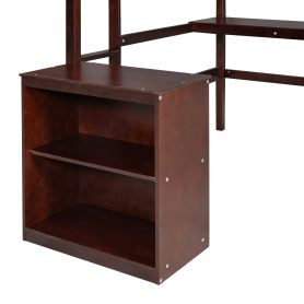 Wooden Twin Size Loft Bed With Desk, Writing Board and Cabinet