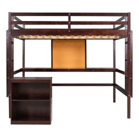 Wooden Twin Size Loft Bed With Desk, Writing Board and Cabinet