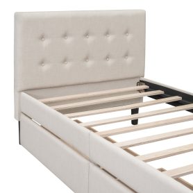 Upholstered Twin Size Platform Bed With 2 Drawers