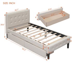 Upholstered Twin Size Platform Bed With 2 Drawers