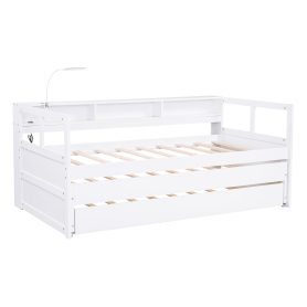 Twin XL Daybed With 2 Trundles, 3 Storage Cubbies, 1 Light And USB Charging Port