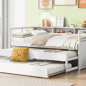 Twin XL Daybed With 2 Trundles, 3 Storage Cubbies, 1 Light And USB Charging Port