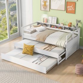 Twin XL Daybed With 2 Trundles, 3 Storage Cubbies, 1 Light And USB Charging Port