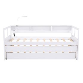 Twin XL Daybed With 2 Trundles, 3 Storage Cubbies, 1 Light And USB Charging Port