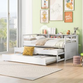 Twin XL Daybed With 2 Trundles, 3 Storage Cubbies, 1 Light And USB Charging Port